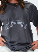 Jesus Saves Portrait Tee Blue