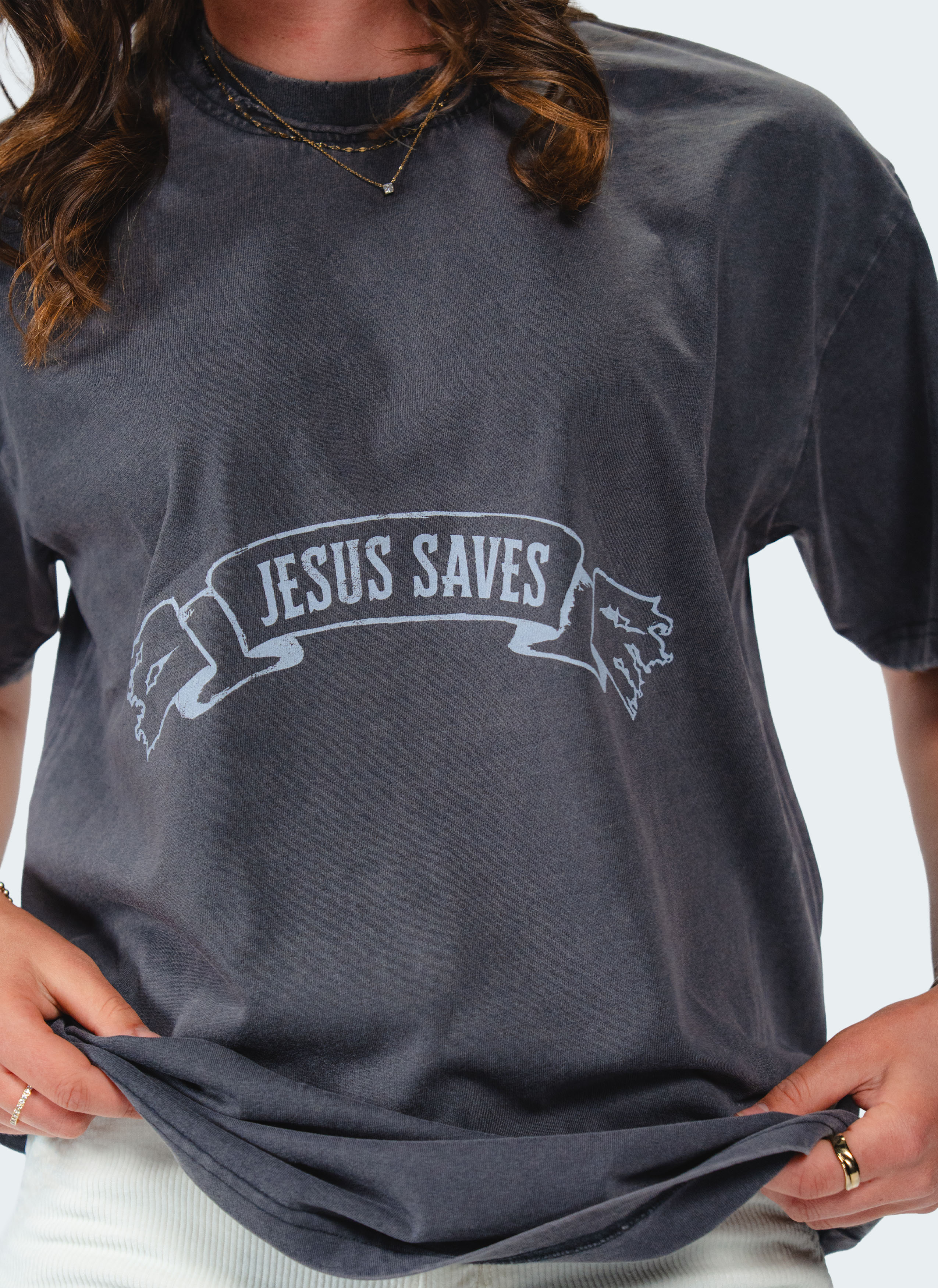 Jesus Saves Portrait Tee Blue
